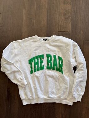 The Bar White Crewneck Sweatshirt with Green logo